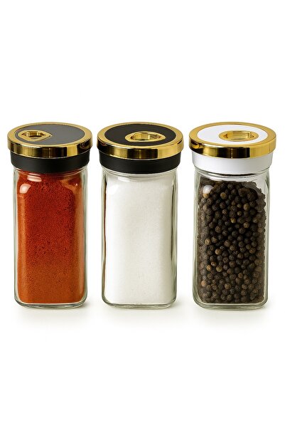 PUFO Set of 3 Ellegant glass containers for salt, pepper and spices, 11 cm - practical and elegant