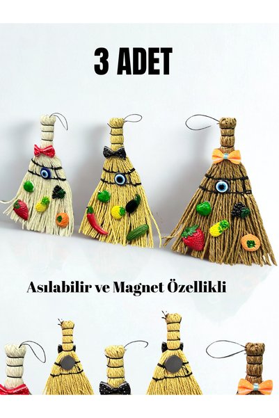 Home Mıknatıslı Nostaljik Mini Çalı Süpürge Magnet ,Duvara Asılabilir (3ADET)