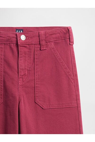 GAP Kız Çocuk Koyu Pembe High Rise Utility Wide-Leg Jean Pantolon