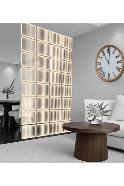 WOODDOOM Çizgili Lazer Kesim Paravan, Ahşap Seperatör, Panel Levha Seti Dekorasyon Ahşap Oda Bölücü Desen