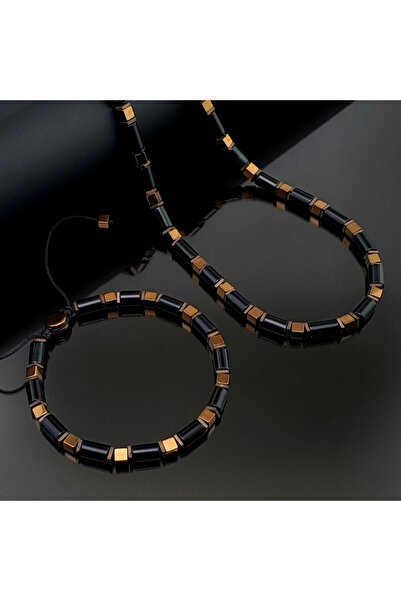 Seven Art Jewelry Natural Stone Set, Copper Hematite and Black Agate Stone Bracelet Necklace Set