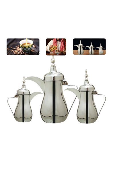 Generic طقم دلة رسلان - طقم دلة قهوة عربية، فولاذ، عالي الجودة - 3 قطع