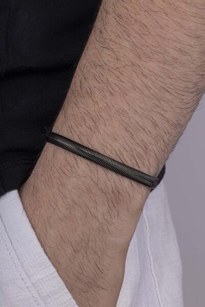 Gümüş Pazarım Italian Chain Black Men's Steel Bracelet