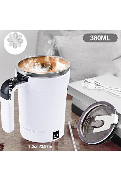 Choice كوب قهوة كهربائي قابل لإعادة الشحن، كوب شاي محمول، 380 مل، أبيض، 380 م...