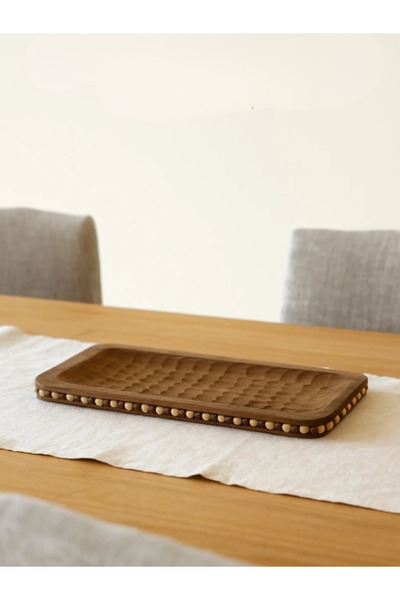 MARIA HOMES صينية مستطيلة مزخرفة من خشب الجوز مع تفاصيل مرصعة - لمسة عصرية لل...