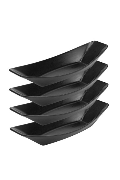 Culinaro Set 4 boluri tip barca ceramice STREET FOOD BLACK, 30,6x11,6xh5,5cm