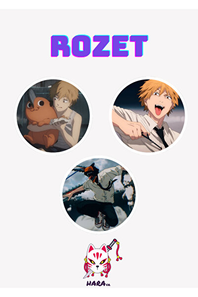 Hara Company Chainsaw Man Animesi Denji Anime Rozet Seti 3’lü