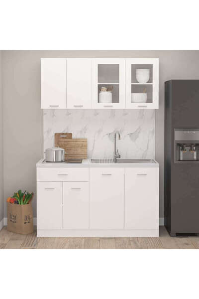 Tdesigno Persephone Hazır Mutfak Dolabı-Çok Amaçlı Dolap 140 cm Beyaz Ve Beya...