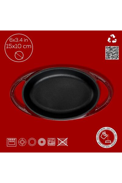 Lava Döküm Oval Sahan Döküm Demir Yekpare Çift Kulplu Ölçü 15x10cm.