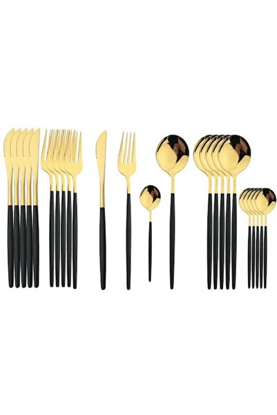 Malooki Set of stainless steel cutlery, Malooki, 24 pieces, black and gold