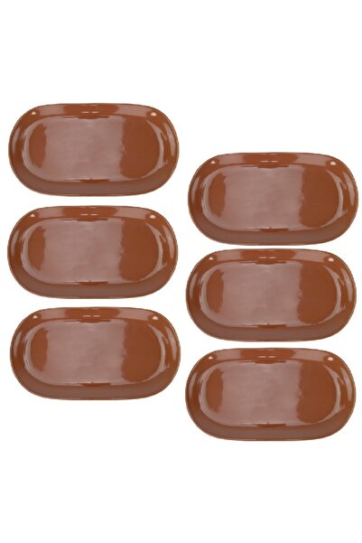 Culinaro Set of 6 oval ceramic serving plates, traditional style 26cm, brown