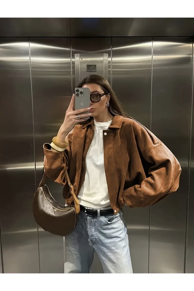 Ekim Store Jachetă bomber oversize din piele intoarsa