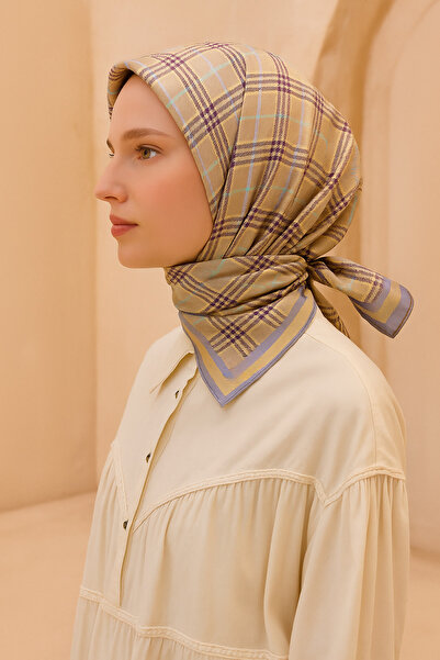 Belli Tivil Pure Silk Scarf 4218 - 06 Ανοιχτό πράσινο καρό σχέδιο