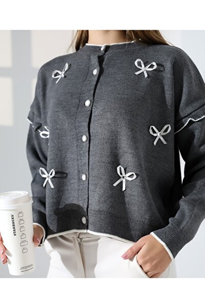 MODA Bow Detailed Ruffled Knitwear Skirt Top Crop Cardigan