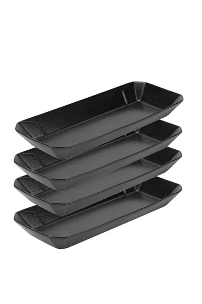 Culinaro Set of 4 ceramic kebab serving plates STREET FOOD BLACK, 30.3x13.1xh3.4cm