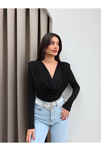 ESRAHELVACI Long Sleeve Blouse with Front Draping