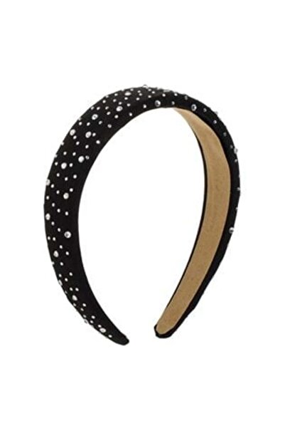 OEMN Coroană de păr textilă neagră cu strasuri albe mici și mari pentru femei