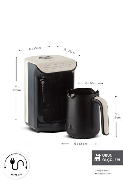 teknotrust Bol Köpüklü Közde Türk Kahvesi ve Makinesi, 5 Fincan Kapasiteli, Krem Renk