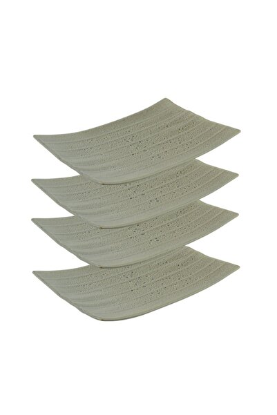 Culinaro Set of 4 ceramic plates, banana leaf type, STREET FOOD OLIVE, 23.3x14.7x2.7cm