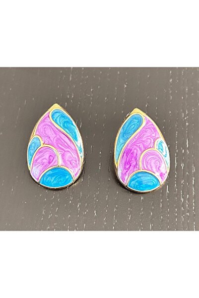 julee.co Vintage Mor ve Mavi Mineli Damla Küpe(3,3x2,2cm)