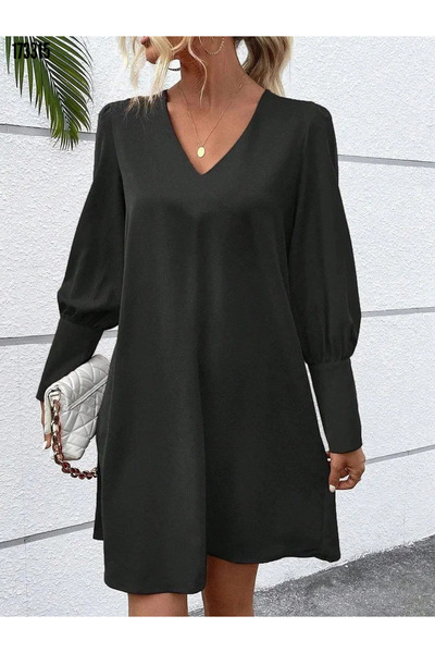 Modayakamoz Νέα συλλογή Γυναικείο Φόρεμα Κρεπ Μακρυμάνικο με λαιμόκοψη V