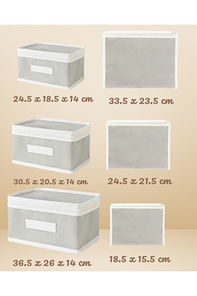 Textia Home 6'lı Bebek Hastane Çıkışı & Dolap içi Düzenleyici ,Valiz Organizer Set/ gri
