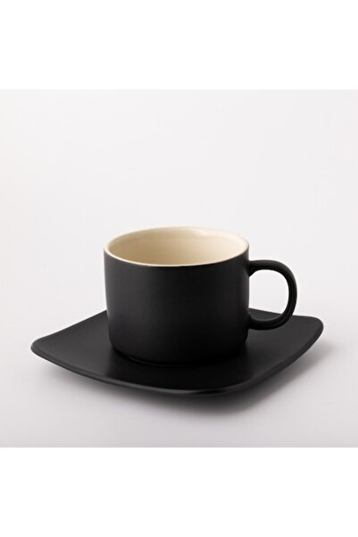Malooki Set 6 cups with 6 saucers, Malooki, matte black with white, 150 ml
