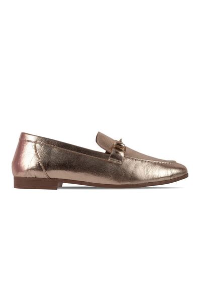 Lal Shoes & Bags Sasha Women's Genuine Leather Buckle Detailed Stitched Ballerina Shoes B4188-Gold