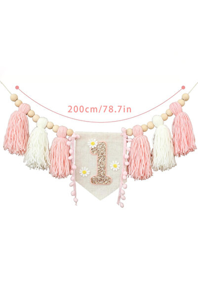Choice Pink 1pc 1st Birthday Daisy High Chair Banner Handmade Wooden Bead Tas...