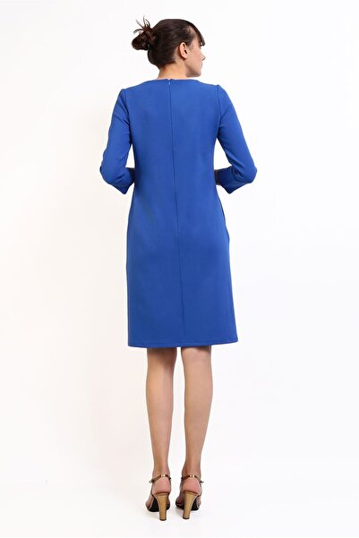 Couture de Marie Rochie dreaptă damă albastră cu mânecă 3/4 și buzunare – Wish