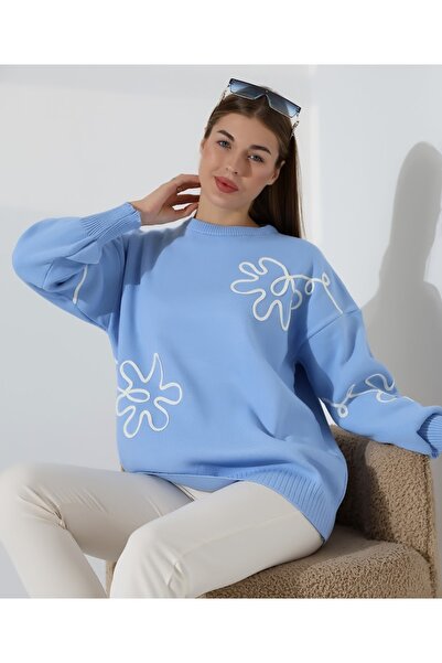 MODA Pulover din tricotaje cu broderie florală