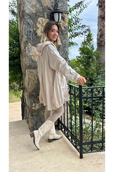 Punta Otantik Ls13723 Italian Hooded Raincoat Beige