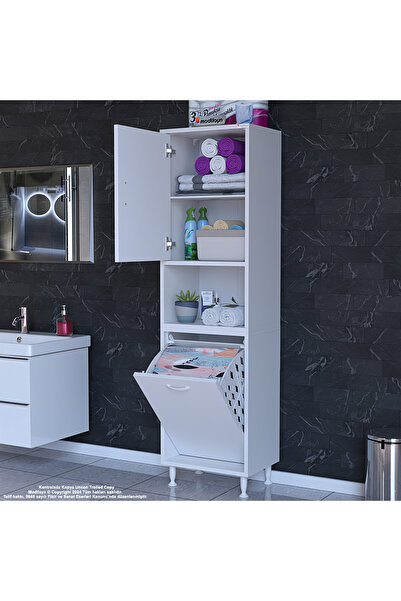 Modilayn SÖKE ŞİLE 45 x 160 x 32,5 cm 3 Raflı 1 Kapaklı Kirli Çamaşır Bölmeli Banyo Dolabı