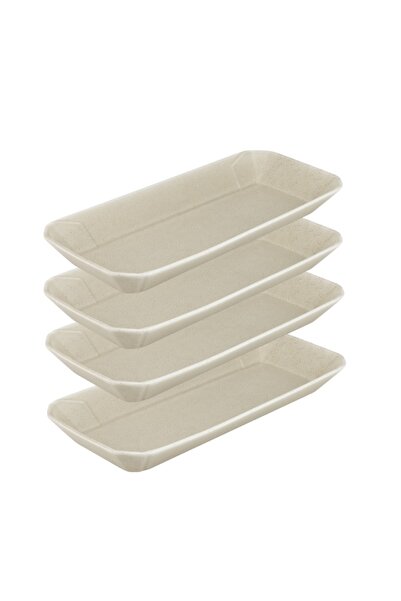 Culinaro Set of 4 ceramic kebab serving plates STREET FOOD CREAM, 30.3x13.1xh3.4cm