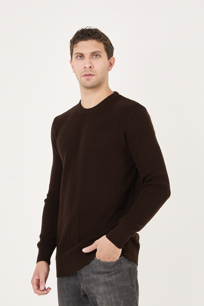 No Way Ανδρικό πλεκτό πουλόβερ με λεπτομέρεια με λαιμόκοψη με κανονική εφαρμογή