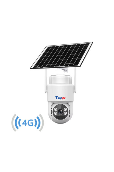 Taggo Cameră de supraveghere 4G, 4MP, încărcare solară, detectare mișcare umană, vedere nocturnă color, IP66, 64GB