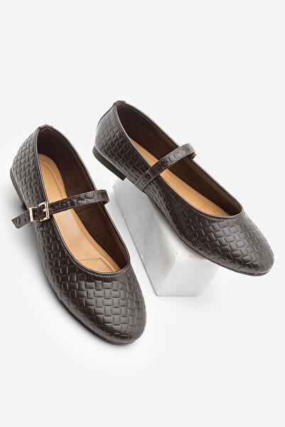 Marjin Women's Patterned Strappy Casual Ballet Flats Afira Brown