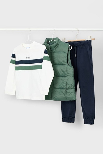 MAYORAL Boy's Regular Fit 3-Piece Inflatable Vest Suit - Green/Navy Blue