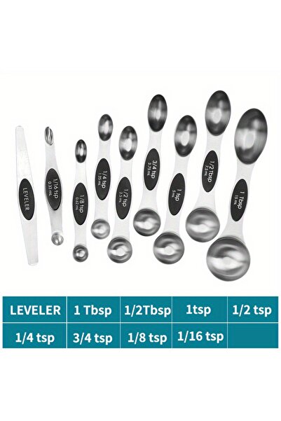 Choice 9pcs Stainless Steel Double Headed Measuring Spoon 9-piece Set with Magnetic Suction and Scale Measu
