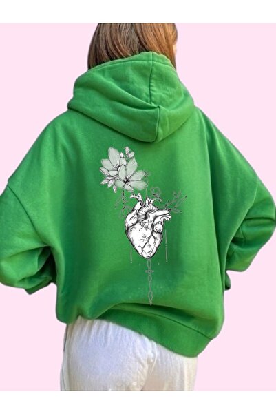 ArtYus Unisex Heart Flower Colorful Custom Printed Cotton Oversize Hooded Sweatshirt