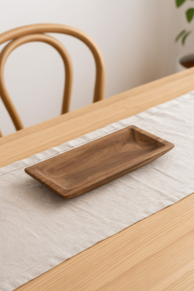 MARIA HOMES صينية مستطيلة خشبية من خشب الجوز مزخرفة بشكل سطحي - لمسة عصرية لل...