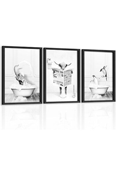 Emoda home Trove 3-Piece Funny Bathroom Wall Art – 20x30 cm Framed Penguin, C...