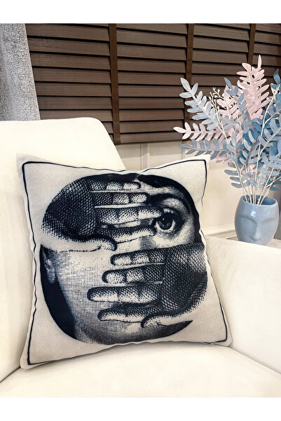 Brillant Açık Gri Fornasetti Lina Cavalieri Yüz Temalı Kırlent Kılıfı 45x45