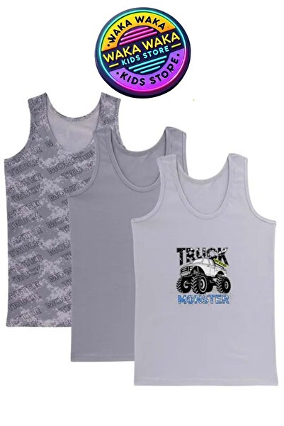 ww waka waka kids store Set de 3 tricouri cu model Monster Truck pentru băieți – Lenjerie confortabilă din bumbac