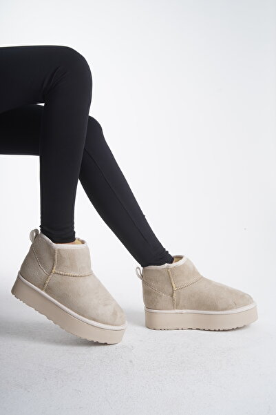 SBronze Bej Içi Peluş Kalın Bot & Ev Terliği