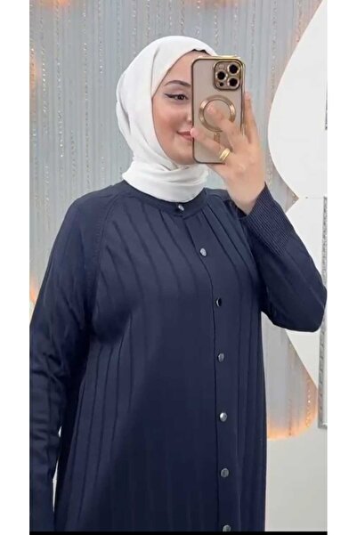 QUAWEAR Crew Neck Side Slits Cold Thread Stretchy Mercerized Fabric Cardigan