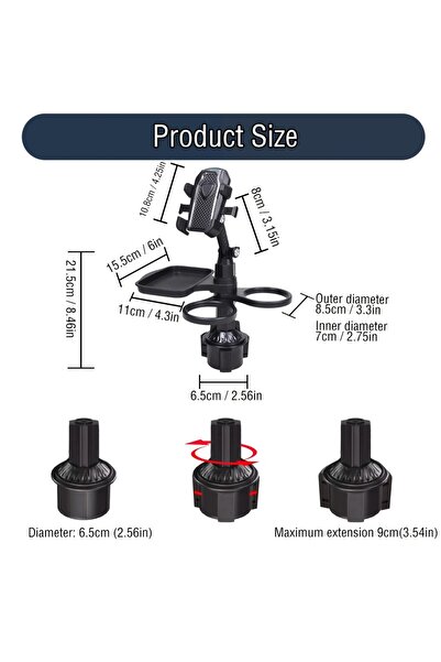 Choice Phone Bracket Tray 2025 New Car Cup Holder Tray-Expander-3 In 1 Detach...