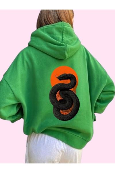 ArtYus Unisex Black Snake Colorful Custom Printed Cotton Oversize Hooded Sweatshirt