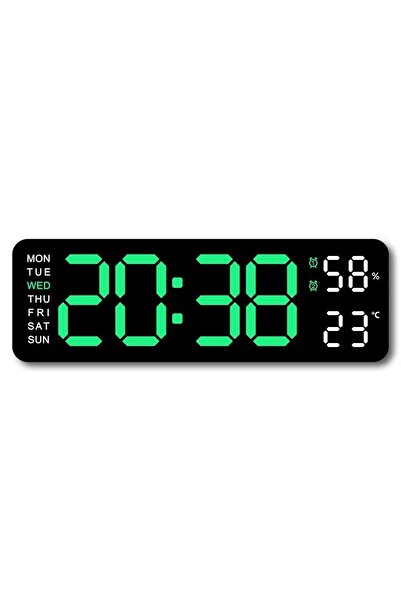 Choice Black-Green Large Digital Wall Clock Temperature and Humidity Week Display Brightness Adjustable Ele