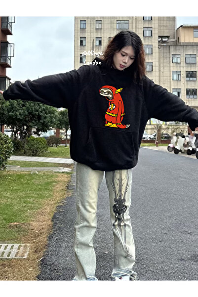 Minga London Hanorac oversize cu imprimeu Siyah Tired Energy -Mingalondon